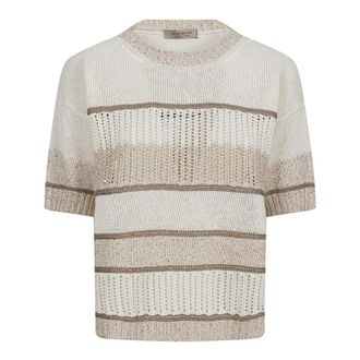 D.exterior Round-neck Knitwear, female, White, Size: L MC Rigata e Traforata