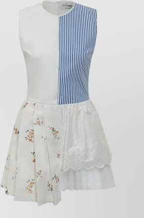 Msgm cotton striped floral-print pleated mini dress