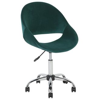 Beliani Silla De Oficina Giratoria Verde Esmeralda Con Tapizado De Terciopelo Con Base Plateada Altura Ajustable Selma