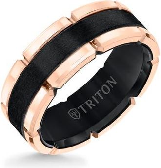 Triton 8MM Tungsten Carbide Ring with Flat Brushed Center and Link Edge in Pink at Nordstrom, Size 11.5