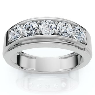 Pompeii3 Mens 1Ct TW Five Stone Diamond Wedding Ring 14k Gold or Platinum Lab Grown