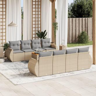 vidaXL Set De Sof&aacute;s De Jard&iacute;n 9 Pzas Con Cojines Rat&aacute;n Sint&eacute;tico Beige Vidaxl