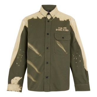 Diesel Casual Shirts, male, Green, Size: M Cotton Shirt with Pocket and Buttons
