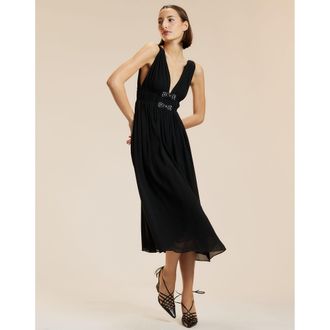 Cynthia Rowley Silk Georgette Bow Applique Midi Dress
