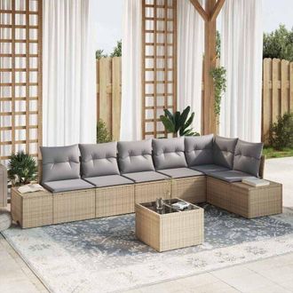 vidaXL Vidaxl - Conjunto De Sof&aacute; De Jard&iacute;n Con Coj&iacute;n 7 Pcs Beige, Gris Claro