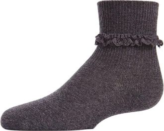 MeMoi Eyelet-Ruffle-Trim Ankle Sock in Charcoal at Nordstrom, Size 6-12M