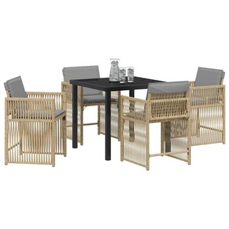 Berkfield Home Durable 5 Piece Garden Dining Set with Cushions Beige Poly Rattan
