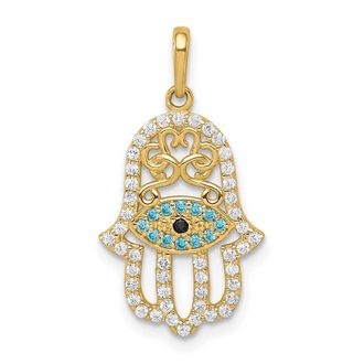 Diamond2Deal 10k Yellow Gold Multi-colored Cubic Zirconia Hamsa Pendant