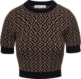 Michael Kors Logo Jacquard Cropped Sweater, Size Small