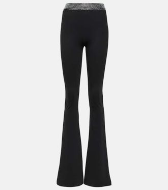 DAVID KOMA Crystal-embellished jersey flared pants