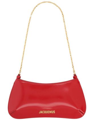 Jacquemus Small Handbag With Gold Chain Strap And Glossy Finish