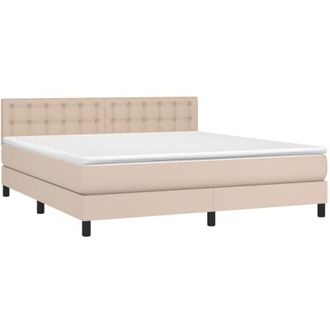 vidaXL Vidaxl - Cama Box Spring Colch&oacute;n Led Cuero Sint&eacute;tico Capuchino 160x200cm