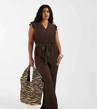 Only ONLY Curve - Tuta jumpsuit marrone cioccolato con volant
