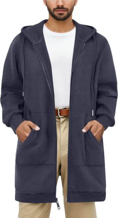 Generic Jackets for Men Long Length Hooded Zip Up Cardigan with Pockets Mens Long Hoodies with Hood Lightweight Solid Colors Coats Mens Jackets Warm Casual Ou