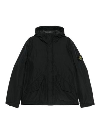 Stone Island Black Technical Hooded Jacket With Logo Patch