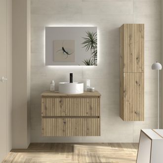 Cygnus Bath Mueble De Ba&ntilde;o Kira 80cm Roble 2 Cajones Lavabo Sobre Encimera 1 Poza Porcelana