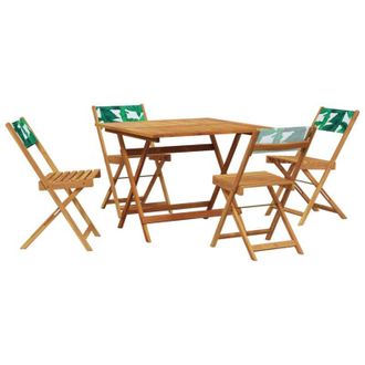 vidaXL Set De Comedor Jard&iacute;n 5 Pzas Tela Madera Maciza Estampado Hojas Vidaxl