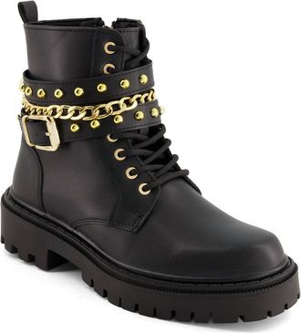 Andrea Womens Chain Biker Boots In Black
