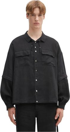 Undercover Overhemden, Heren, Zwart, XL, Linnen, Linnen Shirt