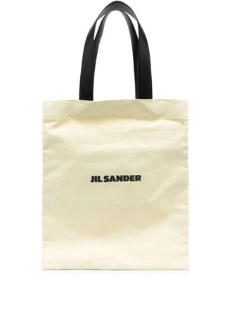 Jil Sander logo-print shopper tote bag - women - Linen/Flax/Calf Leather/Cotton - OS - Yellow