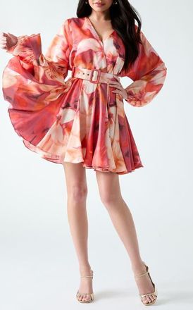 Marciano Estella Print Belted Fit & Flare Dress in Pink Multi at Nordstrom, Size 10 Us