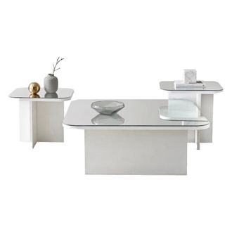 Dmora Mesa De Centro Pagliara, Modular, Forma Rectangular, Material De Cristal, 80x80x30h Cm Blanco