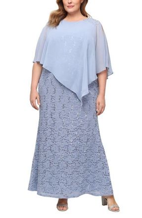 S.L. Fashions Sequin Floral Lace Dress with Capelet in Hydrangea at Nordstrom, Size 18W