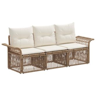 vidaXL Conjunto De Sof&aacute;s De Jard&iacute;n 3 Pcs Beige Rat&aacute;n Sint&eacute;tico Vidaxl