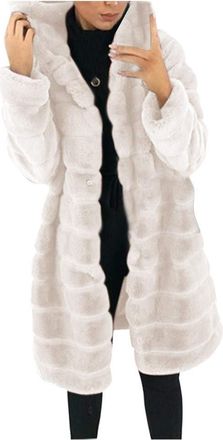 Generic Faux Fur Coat Bolero Jackets for Women Thermal Fleece-Womens Coats with Hood Comfy Long Trench Coats for Women Single-Breasted Jacket Walking Jackets 