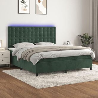 vidaXL Vidaxl - Cama Box Spring Colch&oacute;n Y Led Terciopelo Verde Oscuro 160x200cm