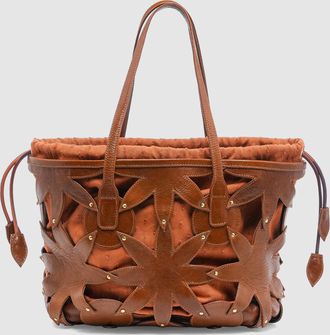 CLARIS VIROT Cabas Marny Fleur et Cuir Tabac