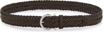 Ferragamo Braided Leather Belt with Rounded Silver Buckle