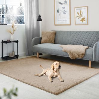 My Home Hochflor-Teppich »Lugano« rechteckig 30 mm Höhe Kunstfell, Uni Farben, sehr weich & kuschelig