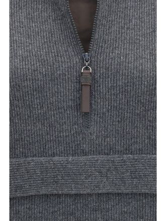 Brunello Cucinelli Womens Cashmere Half-Zip Sweater Lead Grey (capra Hircus)