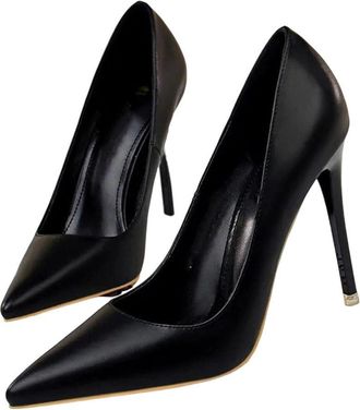 Generic Women Soft Leather High Heel Pumps Pointed Toe Slip On Office Wedding Party Shoes Black
