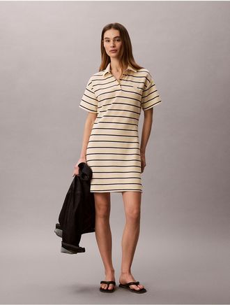 Calvin Klein Jeans Calvin Klein Womens Striped Pique Polo Mini Dress - Yellow - XL