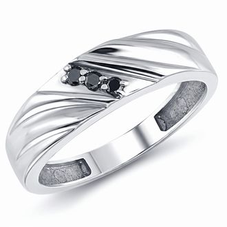 Pompeii3 Black Diamond Ring Mens 14k White Gold