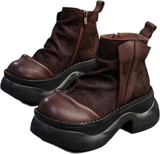 Generic QXDZSW 6.5cm Suede Moccasins Chimney Fashion Ankle Booties Autumn Ladies Motorcycle Spring Boots Women Shoes Brown