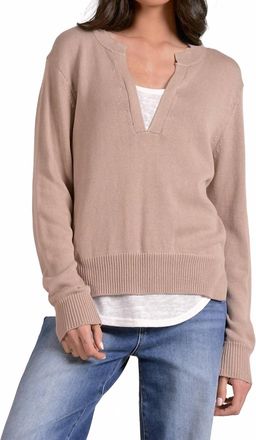 Elan Layered Two-For One Knit Top In Oatmeal & White