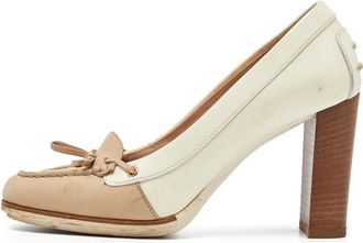 Tod's Pre-owned 95mm block-heeled leather loafers - women - Leather/Leather/Rubber/Patent Leather - 38 - Neutrals