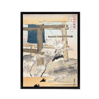 Artery8 Monk Ringing the Temple Bell Framed Canvas Wall Art Print Ogata Gekko in Beige | Size: W24 x H32
