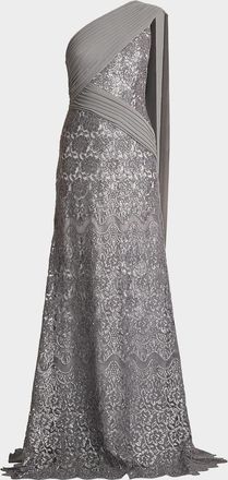 Tadashi Shoji Draped One-Shoulder Sequin Gown