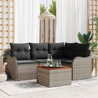vidaXL Conjunto De Sof&aacute; De Jard&iacute;n 5 Pcs Gris Polirat&aacute;n Vidaxl