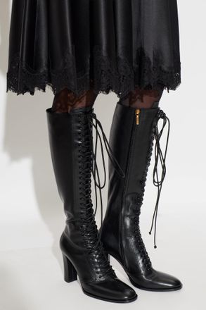 Dolce & Gabbana Leather Heeled Knee Boots, Womens, Black