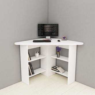 Dmora Escritorio Mamette, Esquinero, 5 Estantes, 4 Compartimentos, 80x80x74h Cm Blanco