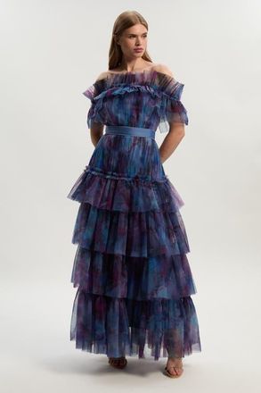 Karen Millen Floral Tulle Off Shoulder Maxi Dress at Nordstrom, Size 6