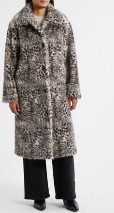 Bernardo Abstract Leopard Faux Fur Coat at Nordstrom Rack, Size Medium