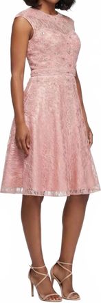 Sue Wong Womens Cap Sleeve Cutout Back Floral Party Dress In Rose