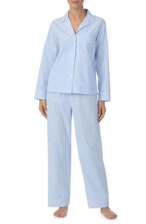 Lauren Ralph Lauren Stripe Long Sleeve Cotton Pajamas in Blue Stripe at Nordstrom, Size X-Large