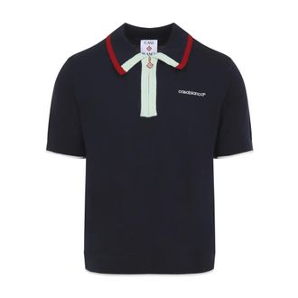 Casablanca Polo Shirts, male, Blue, Size: XL Knitted Track Polo
